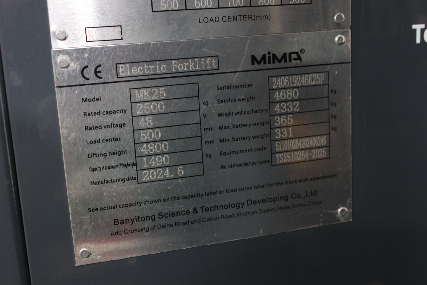 MiMa MK25 - Open Cab Lithium Electric Counterbalance
