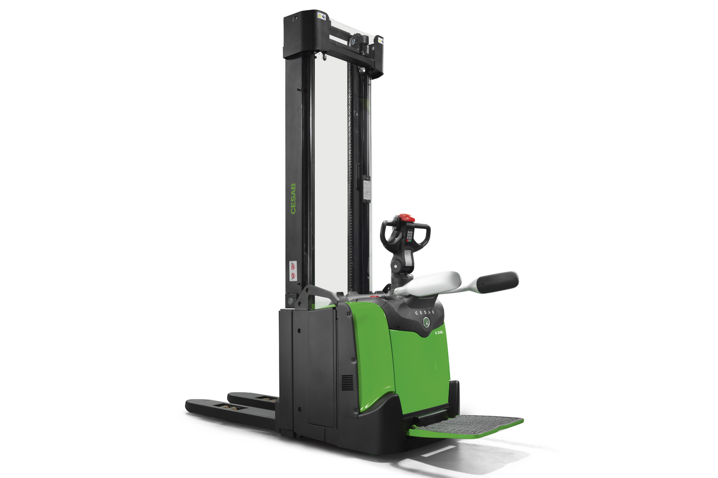 CESAB S300 Platform Powered Stacker – 1200kg to 2000kg Capacity | High-Speed Ride-On Electric Stacker with Powertrak Traction System