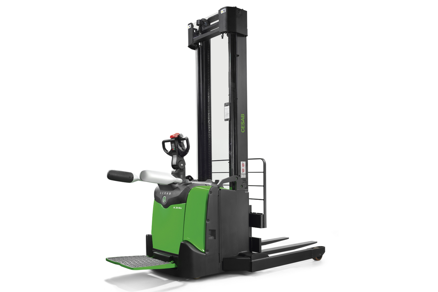 CESAB S300 Platform Powered Stacker – 1200kg to 2000kg Capacity | High-Speed Ride-On Electric Stacker with Powertrak Traction System