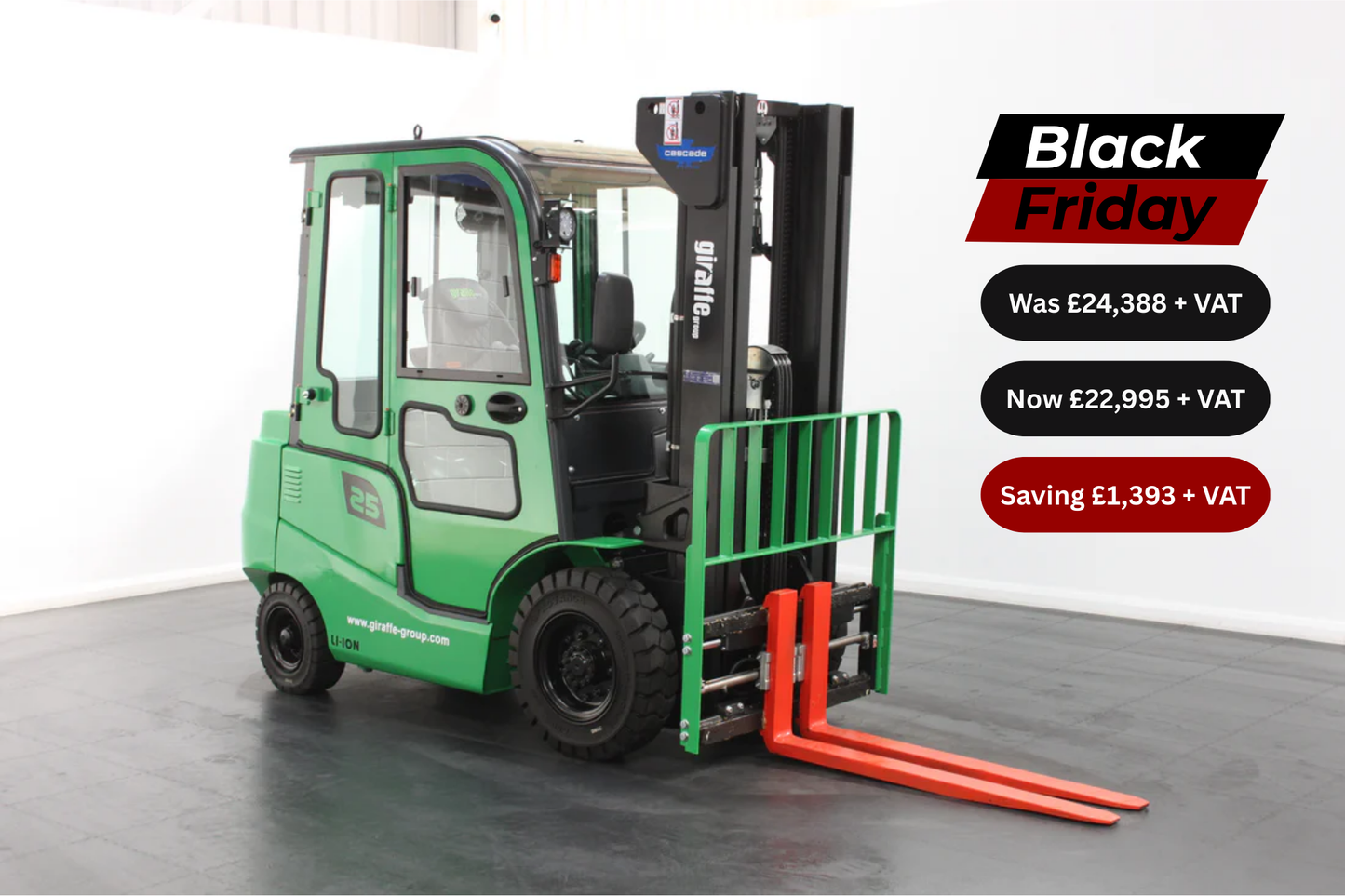 giraffe GBL25 Premium Full Cab 2.5T Lithium Electric 4-Wheel Forklift | 115V/173Ah Lithium Battery, Zero Emissions