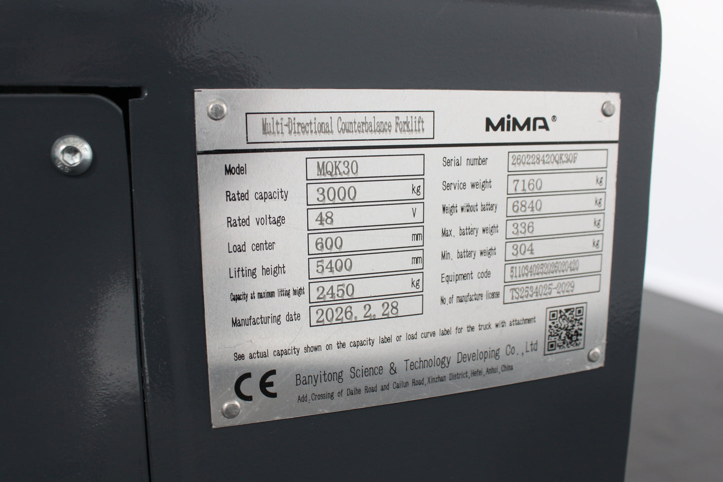 Mima 1mqk30 multi-directional electric forklift no cab