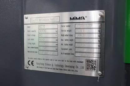 Mima mj30 3t articulated electric forklift | Vna, 210° swing, lithium power