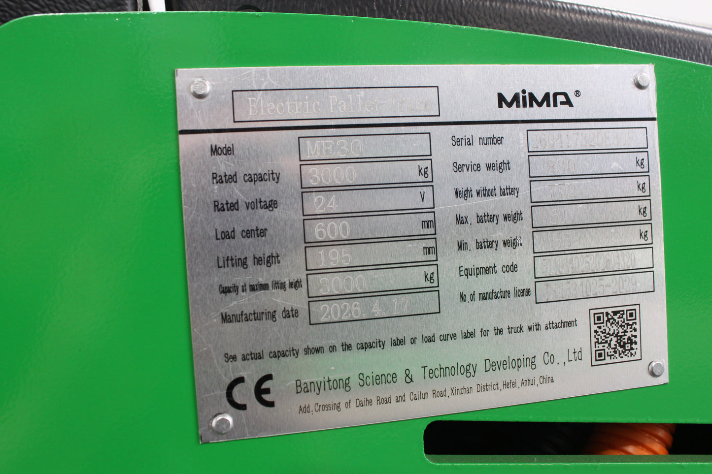 MiMA ME30 3.0Ton Heavy Duty Lithium Electric Stand-on Pallet truck